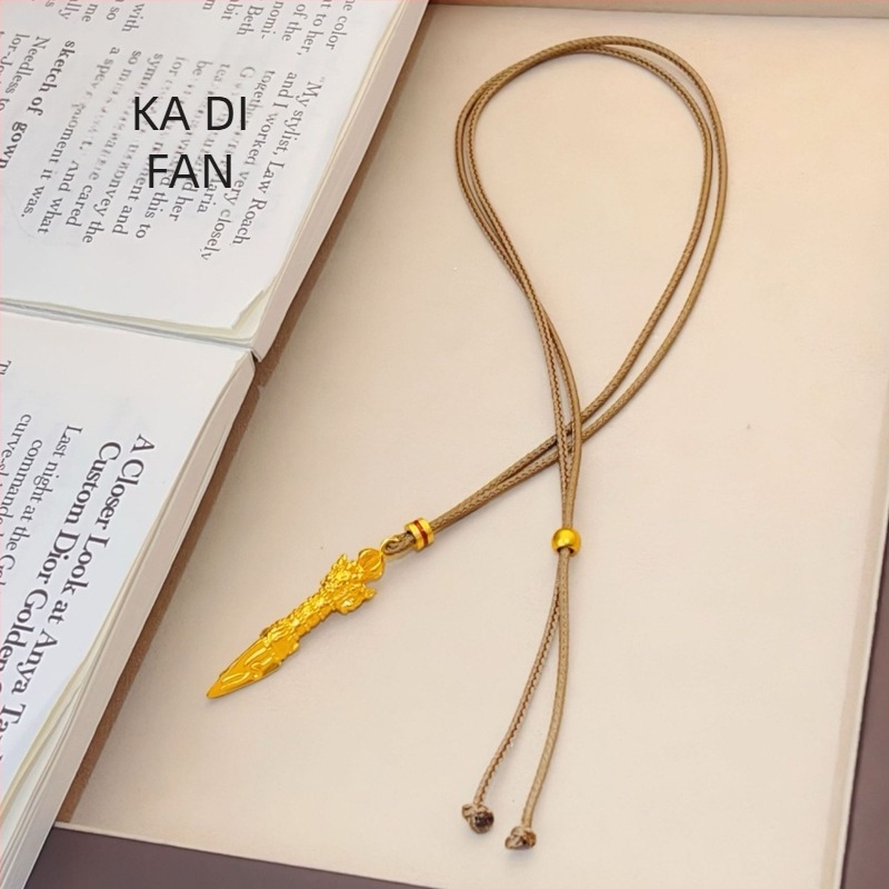 Pendent Vajra în stil antic, cupru placat cu aur, unisex, culoare aur nisip, lanț pentru pulover