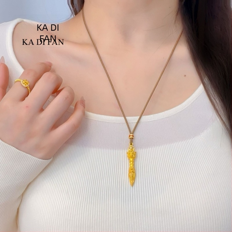 Pendent Vajra în stil antic, cupru placat cu aur, unisex, culoare aur nisip, lanț pentru pulover
