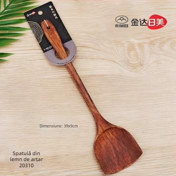 Spatulă de gătit din lemn de fag, finisaj închis; lingură de supă și lingură de orez din lemn natural