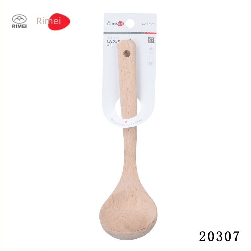 Spatulă de gătit din lemn de fag, finisaj închis; lingură de supă și lingură de orez din lemn natural