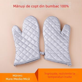 Mănuși mari de copt din bumbac, rezistente la temperaturi înalte, argintii, izolație groasă pentru cuptorul cu microunde