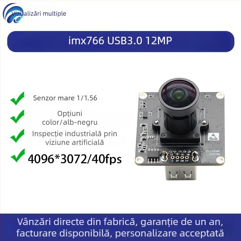 Modul cameră USB 3.0 cu IMX766, 12MP, 4K/60fps, fără driver, viziune industrială