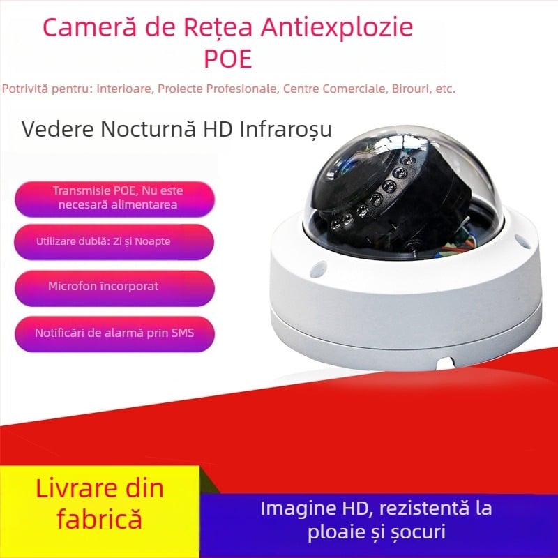 Cameră de supraveghere hemisferică HD interior, 5 MP, rezistentă la explozie, montaj pe plafon, pentru lifturi