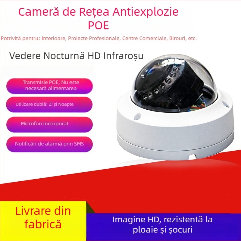 Cameră de supraveghere hemisferică HD interior, 5 MP, rezistentă la explozie, montaj pe plafon, pentru lifturi
