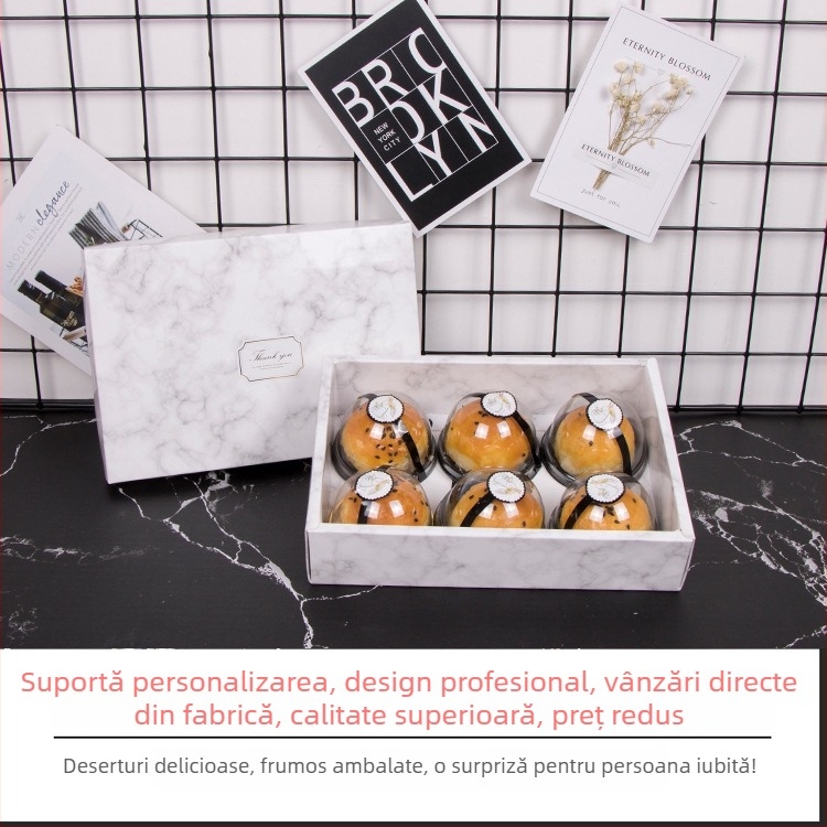 Biscuiți premium cu model marmorat, cremă de gălbenuș de ou și patiserie zăpadă, într-o cutie cadou cu capac pentru ceai
