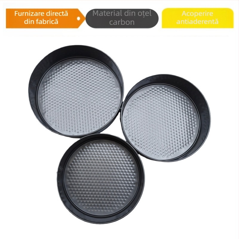 Set forme rotunde pentru prăjituri din oțel carbon, antiaderente, fund detașabil cu cataramă, set de 6 ustensile pentru coacere