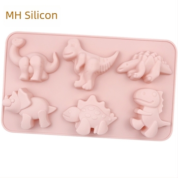 Minghao formă din silicon cu 6 cavități, în formă de dinozaur, pentru prăjit și pâine, design desen animat, matriță pentru săpun prin proces rece