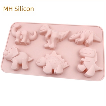 Minghao formă din silicon cu 6 cavități, în formă de dinozaur, pentru prăjit și pâine, design desen animat, matriță pentru săpun prin proces rece