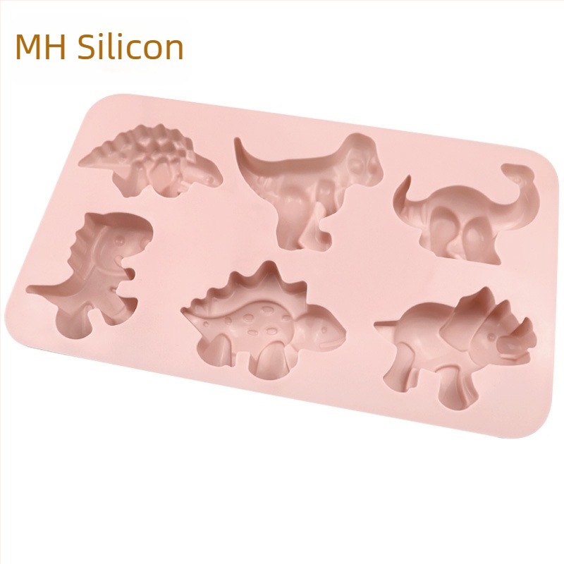 Minghao formă din silicon cu 6 cavități, în formă de dinozaur, pentru prăjit și pâine, design desen animat, matriță pentru săpun prin proces rece