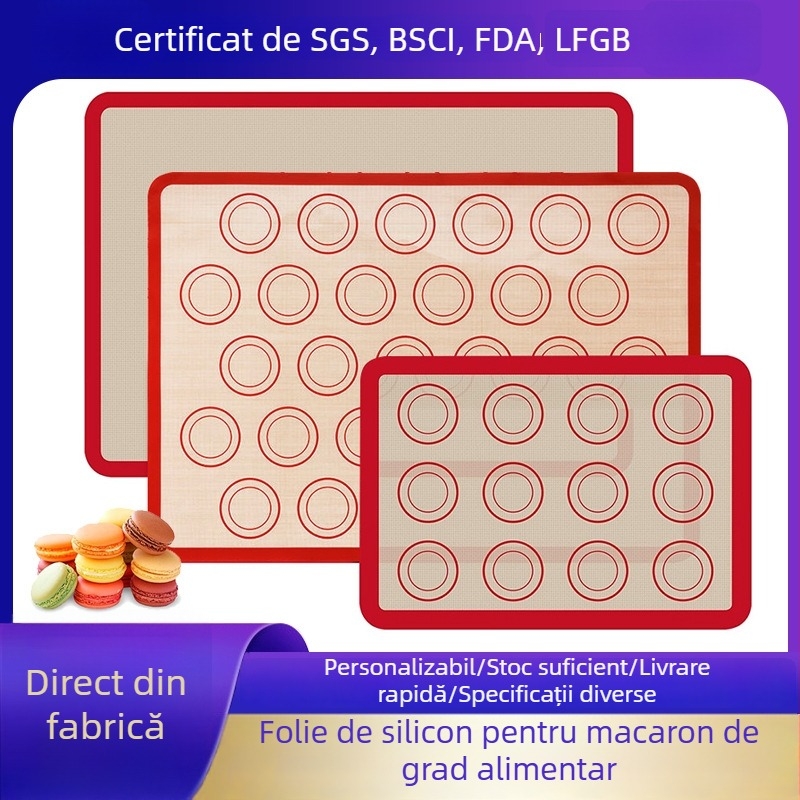 Set de trei covorașe din silicon pentru coacere, antiaderente, rezistente la temperaturi înalte, pentru macarons