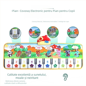 Covor muzical pentru copii cu pian cu pedale și înregistrare, covoraș de joacă pentru dans și târâre