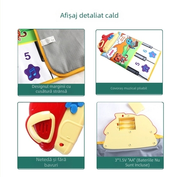 Covor muzical pentru copii cu pian cu pedale și înregistrare, covoraș de joacă pentru dans și târâre