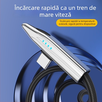 Cablu USB-C cu unghi drept de 90°, 240W, încărcare rapidă Huawei Type-C și transfer de date pentru OnePlus, cablu împletit cu indicator luminos, lungime 1-2 m