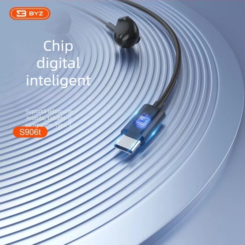 Căști in-ear cu cablu Type-C, cip digital, sunet de înaltă definiție, microfon încorporat și control pe cablu, model S906T