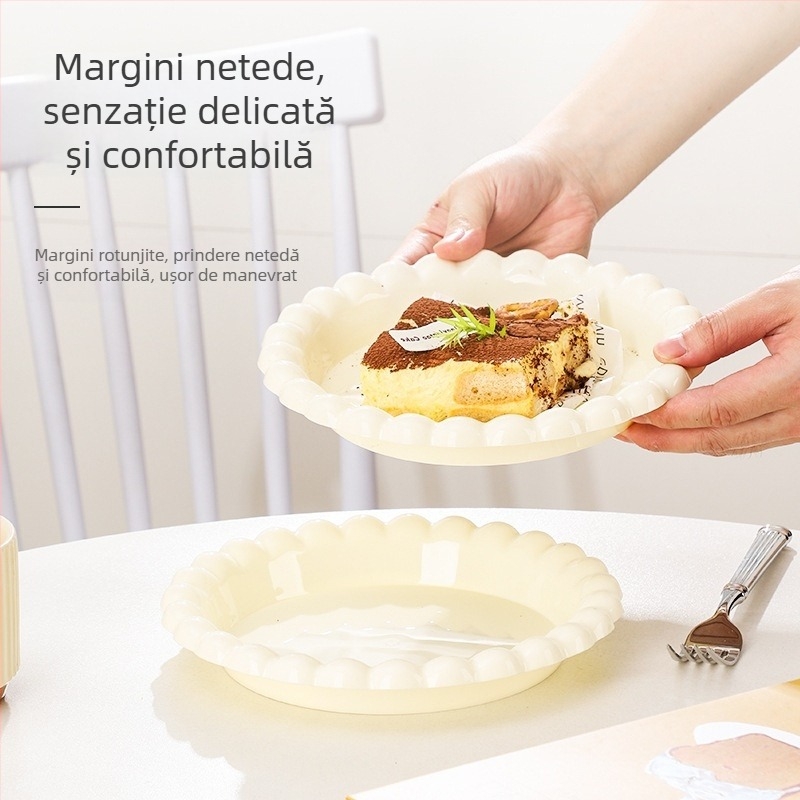 Farfurie puțin adâncă cu margine dantelată pentru uz casnic, farfurie pentru fructe, farfurie pentru gustări, farfurie creativă pentru mic dejun, farfurie pentru condimente, farfurie pentru sos de dip pentru hot pot