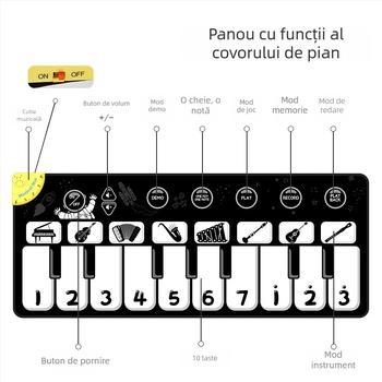 Pătură muzicală pentru bebeluși cu pian și cântece, covoraș de joacă pentru târâre și liniștire.