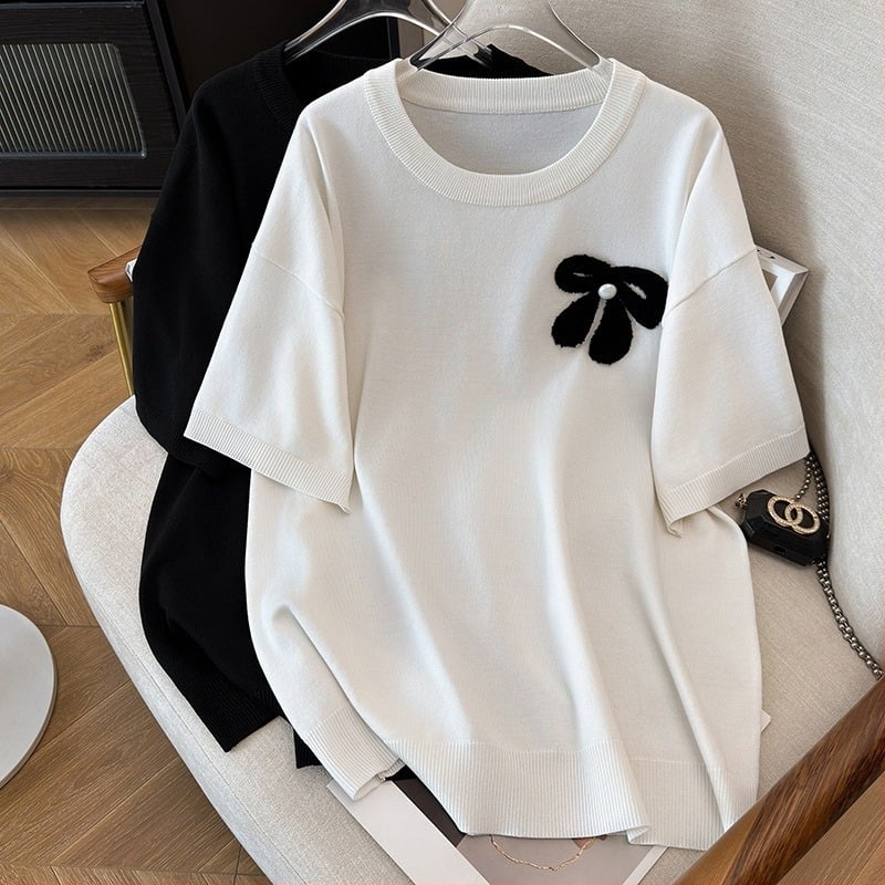 Top de vară pentru femei, ice silk, mărime plus, tricou cu mânecă scurtă, 8150