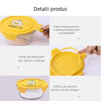 Cutie rotundă de prânz din sticlă, cu capac, compatibilă cu microunde, 800–1000 ml, portabilă pentru birou și studenți