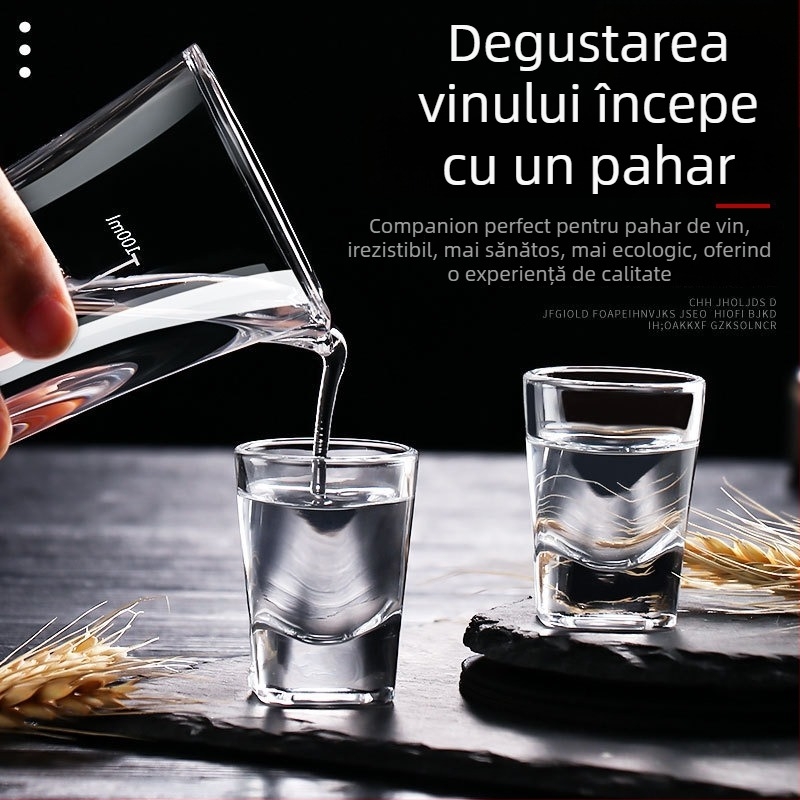 Set din sticlă cu decantor și pahare mici pătrate, dozator de băuturi, bază groasă