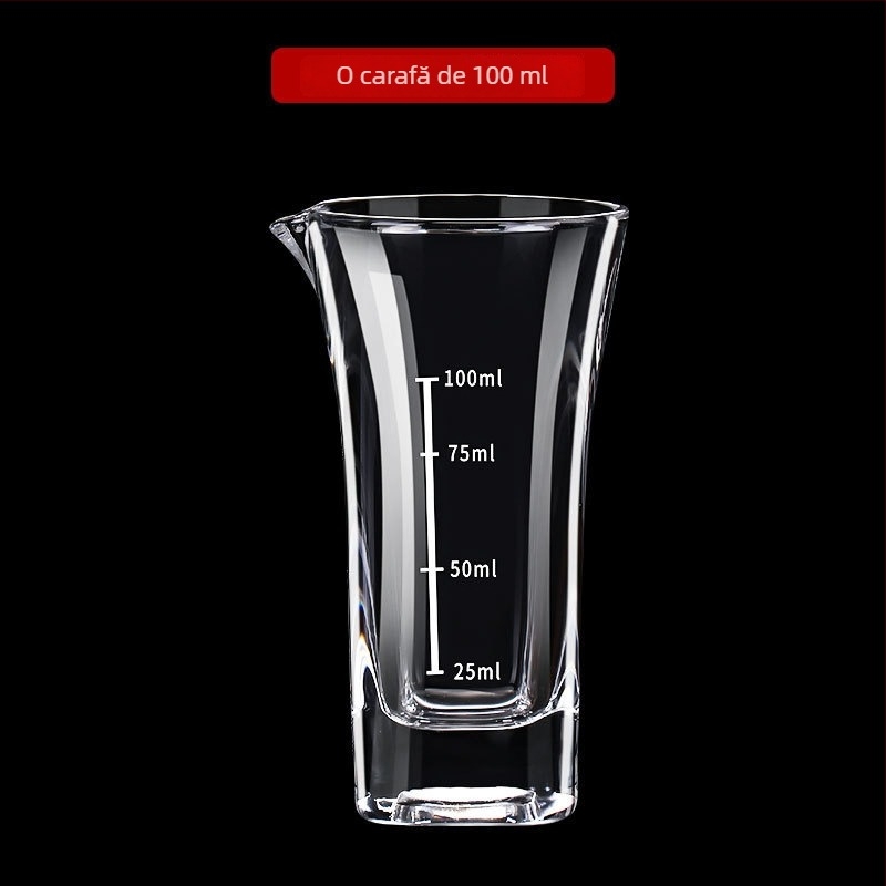 Set din sticlă cu decantor și pahare mici pătrate, dozator de băuturi, bază groasă