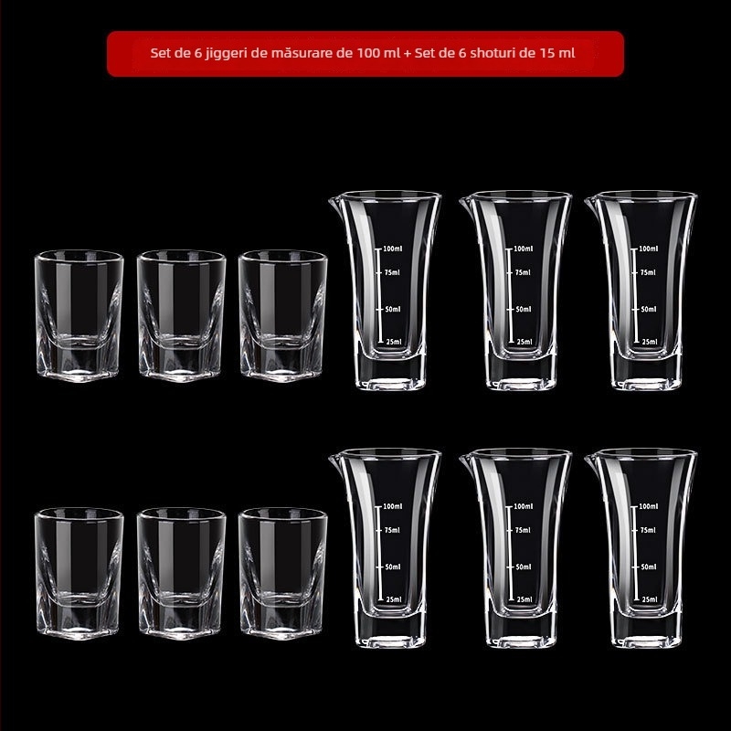 Set din sticlă cu decantor și pahare mici pătrate, dozator de băuturi, bază groasă