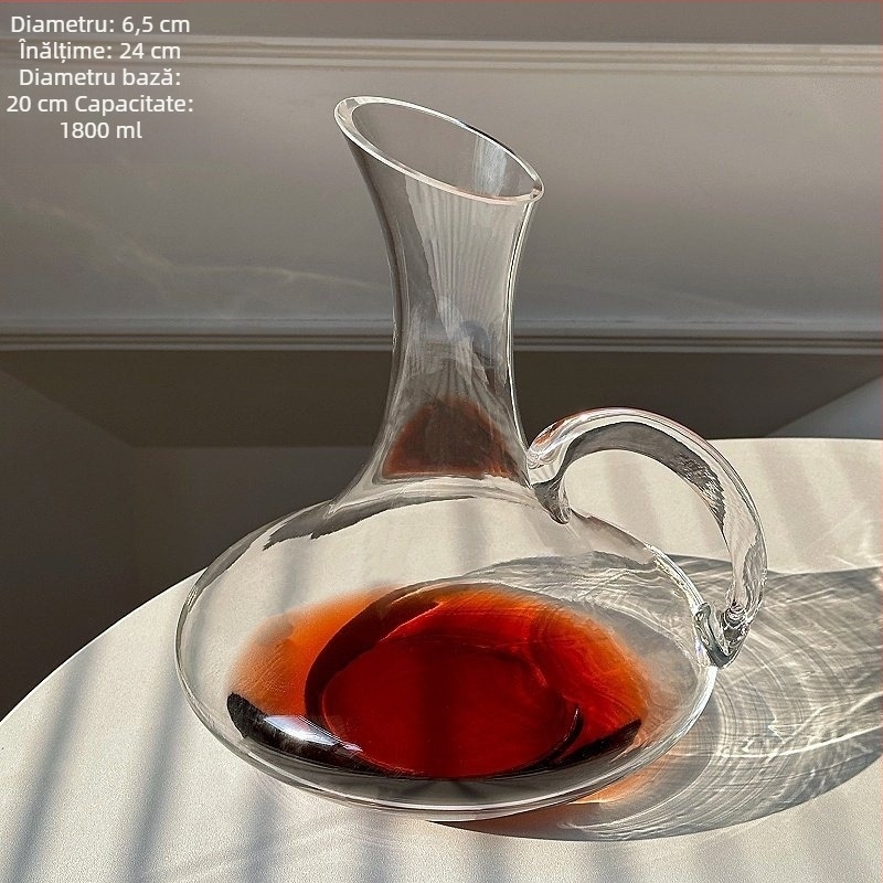 Decantor din sticlă pentru vin roșu cu set de pahare, capacitate 1000 ml, design modern minimalist