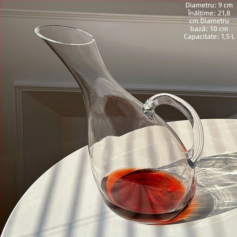 Decantor din sticlă pentru vin roșu cu set de pahare, capacitate 1000 ml, design modern minimalist