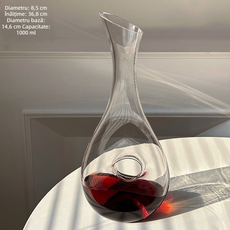 Decantor din sticlă pentru vin roșu cu set de pahare, capacitate 1000 ml, design modern minimalist