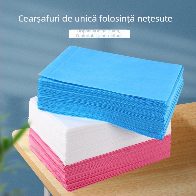 Lenjerie de pat de unică folosință pentru saloane de înfrumusețare, husă pentru masaj pe pat, material nețesut, gros, respirabil, alb/albastru, 100 de bucăți