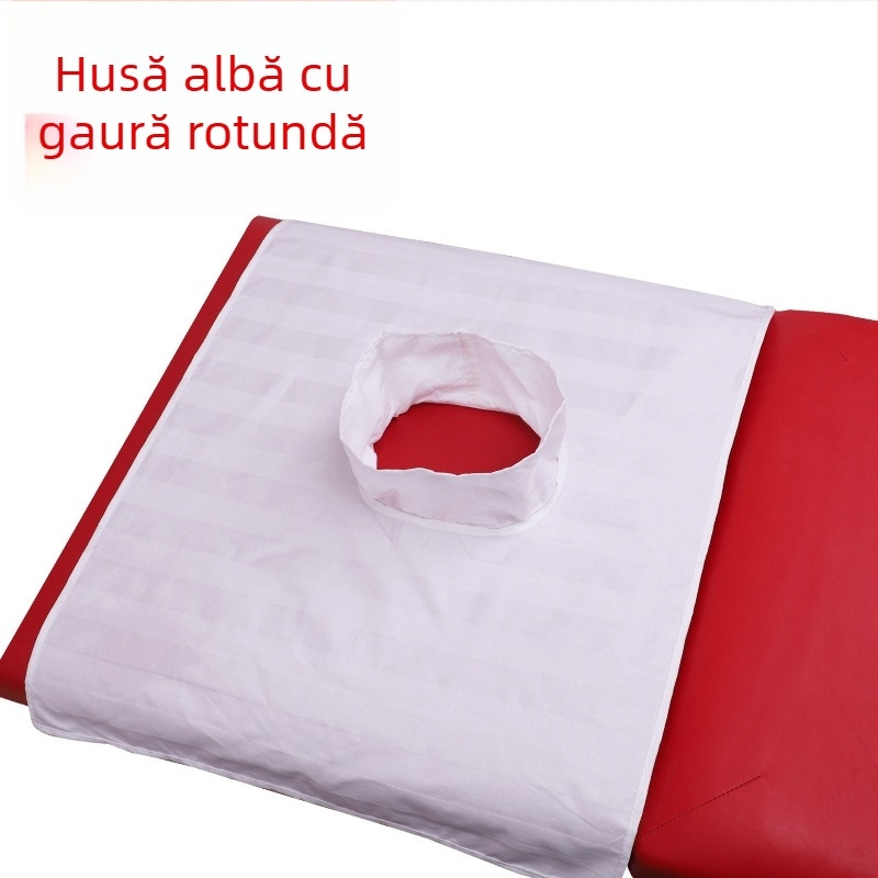 Cearșaf de masaj din bumbac cu găuri pentru poziție în decubit ventral, cearșaf de salon cu pernă cu găuri, pătrat alb din bumbac
