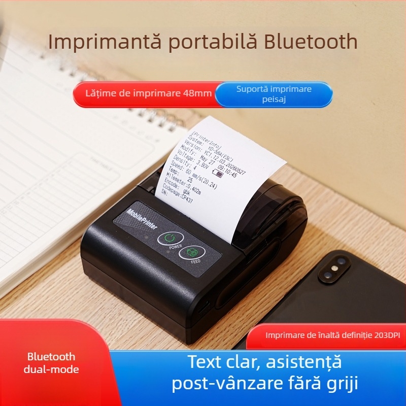 PP581 Imprimantă termică pentru bonuri 58mm, Bluetooth, pentru catering - portabil