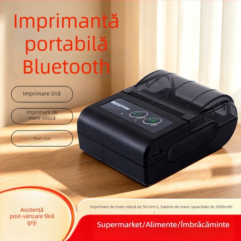 PP581 Imprimantă termică pentru bonuri 58mm, Bluetooth, pentru catering - portabil
