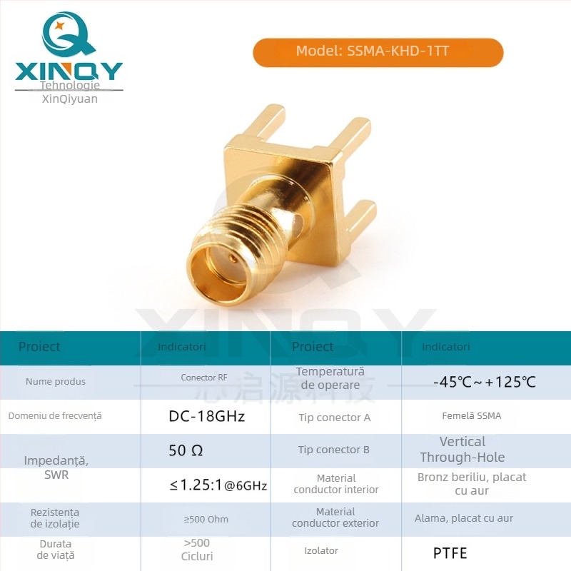 XINQY SSMA-KHD conector RF pentru PCB, suport prelungit, montaj vertical de lipire