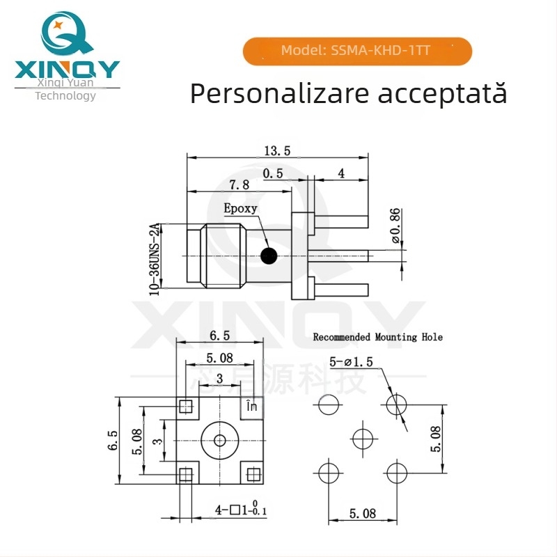 XINQY SSMA-KHD conector RF pentru PCB, suport prelungit, montaj vertical de lipire