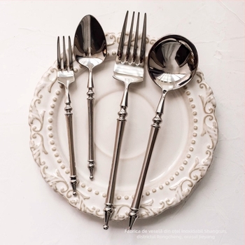 Set tacâmuri din oțel inoxidabil 304, stil european, cuțit, furculă și lingură, pentru bucătărie occidentală, aspect retro restaurant