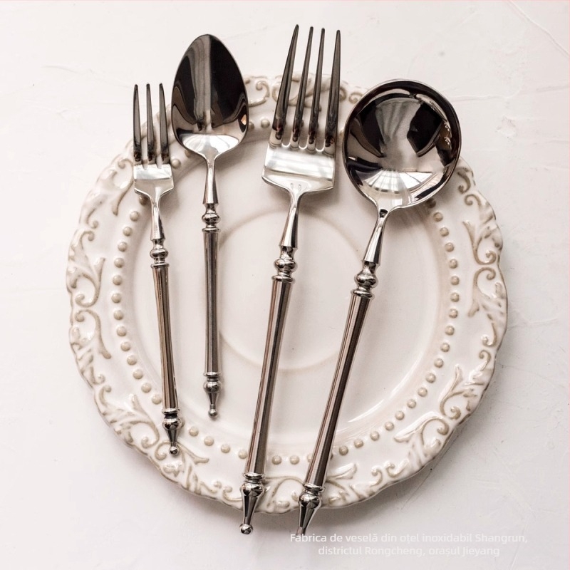 Set tacâmuri din oțel inoxidabil 304, stil european, cuțit, furculă și lingură, pentru bucătărie occidentală, aspect retro restaurant