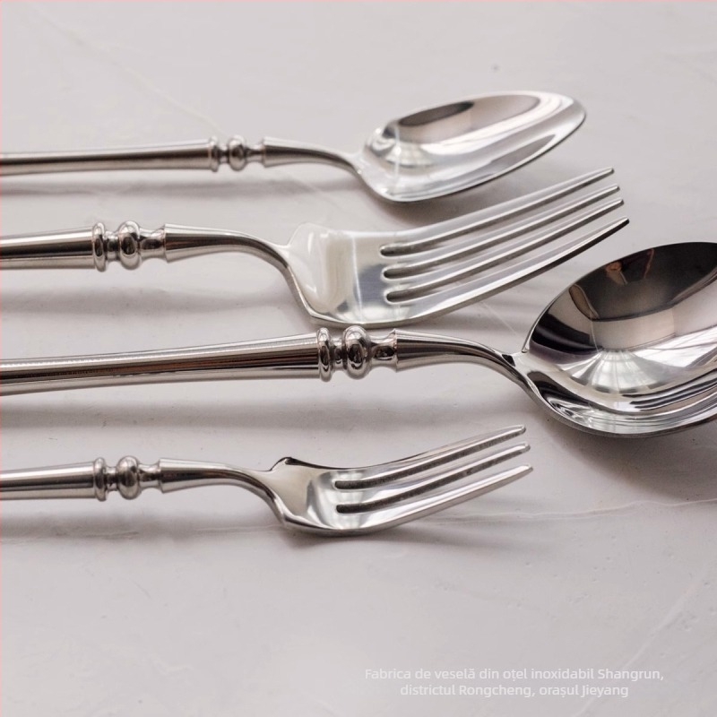 Set tacâmuri din oțel inoxidabil 304, stil european, cuțit, furculă și lingură, pentru bucătărie occidentală, aspect retro restaurant