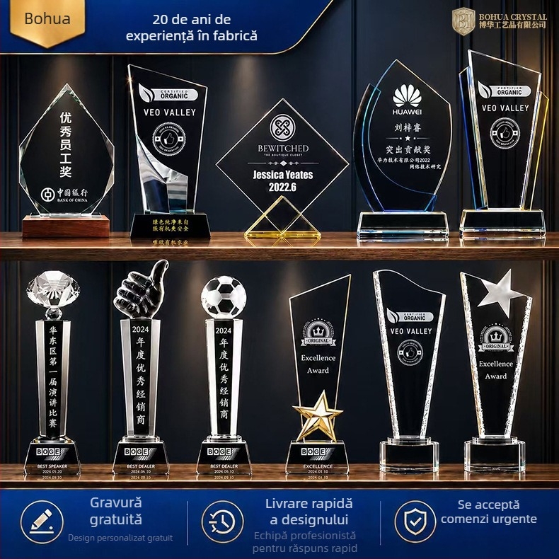 Troféu de cristal creativ cu gest de deget mare ridicat pentru baschet și fotbal — Premiu pentru angajatul remarcabil la întâlnirea anuală a companiei