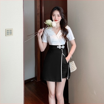 Uniformă de frumusețe și wellness în stil modern chinezesc cu imprimare în cerneală, pentru tehnicienii de pedicură și spa, costum elegant cu talie subțire