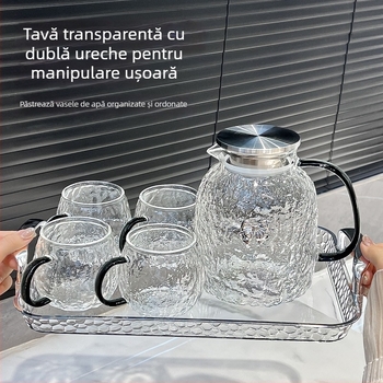 Set cană pentru apă rece din sticlă, rezistentă la temperaturi înalte, capacitate mare, ceainic, textură valuri
