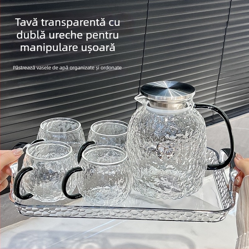 Set cană pentru apă rece din sticlă, rezistentă la temperaturi înalte, capacitate mare, ceainic, textură valuri
