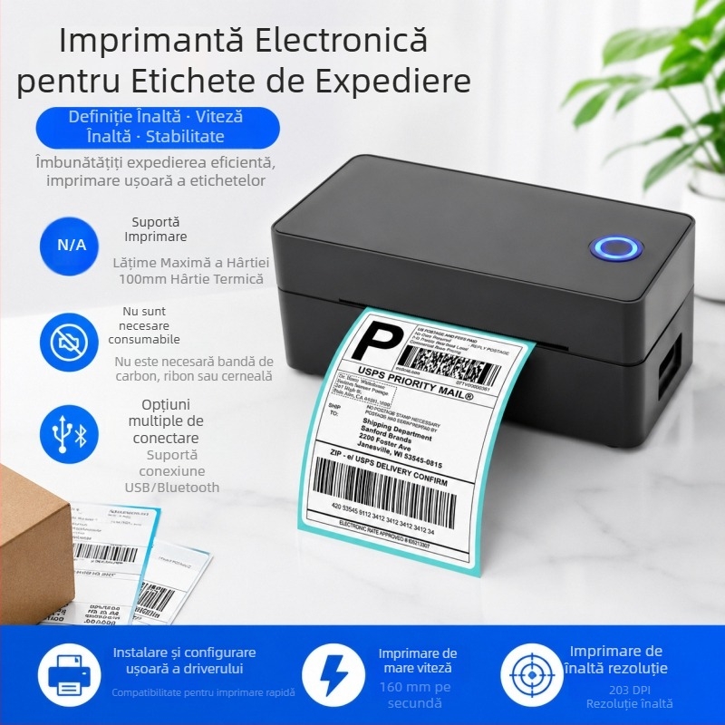 Imprimanta Bluetooth pentru etichete termice, lățime 100 mm, imprimantă etichete de 4 inch