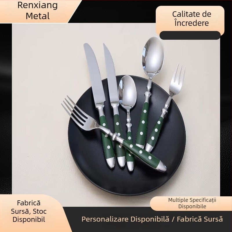 Set de tacâmuri din oțel inoxidabil 430, trei piese (cuțit, furculiță, lingură) pentru hoteluri și restaurante occidentale, stil retro