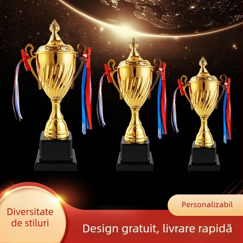 Trofeu metalic pentru competiții sportive, cu logo imprimat