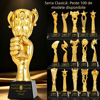 Trofeu de cristal cu bază metalică și din lemn, premiu gravat pentru angajat exemplar