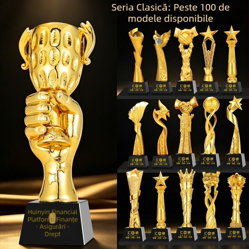 Trofeu de cristal cu bază metalică și din lemn, premiu gravat pentru angajat exemplar