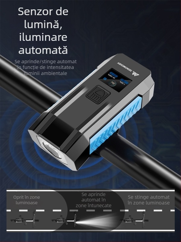 Sharp lumină frontală pentru bicicletă, cu senzor inductiv, impermeabil, claxon puternic, pentru ciclism montan nocturn