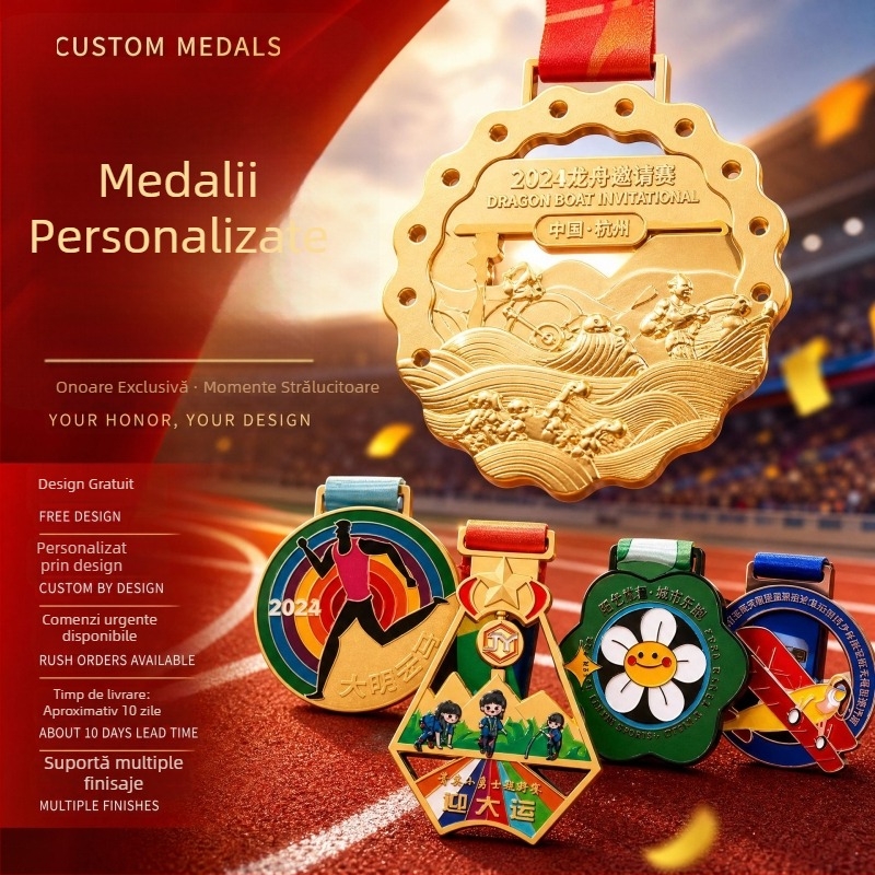 Medalie metalică personalizată pentru maraton, cu gravură – plăcuță comemorativă
