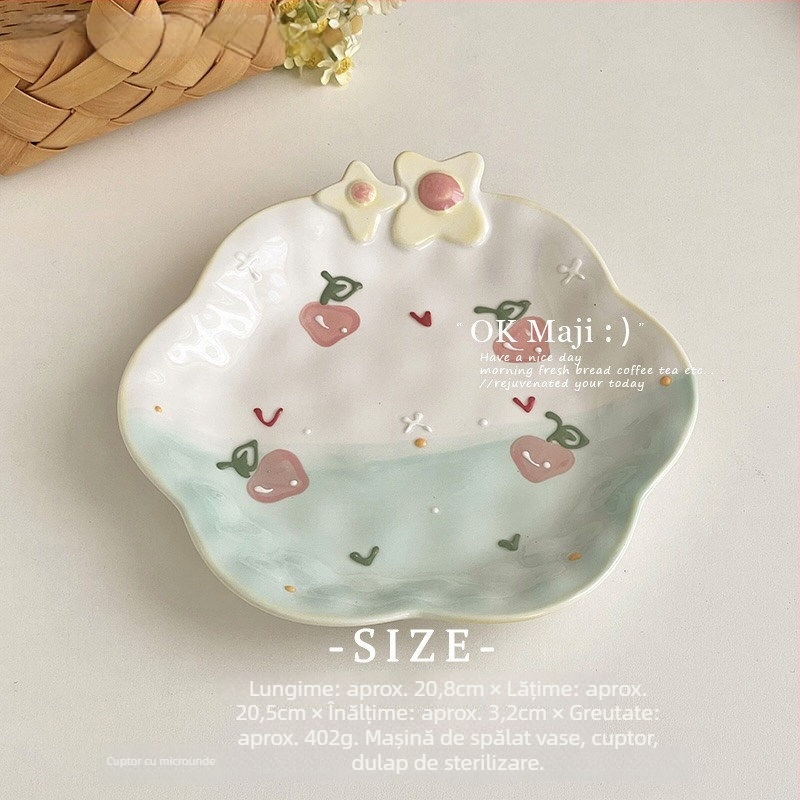 Vas mic din ceramică pentru mic dejun și desert, stil feminin drăguț, diametru aproximativ 20 cm