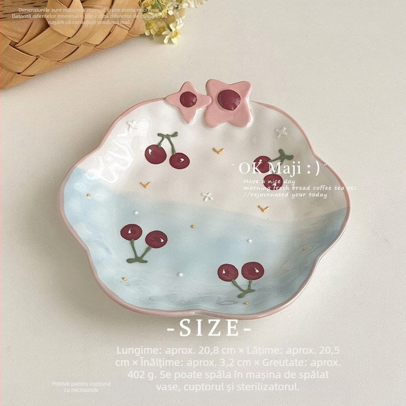 Vas mic din ceramică pentru mic dejun și desert, stil feminin drăguț, diametru aproximativ 20 cm